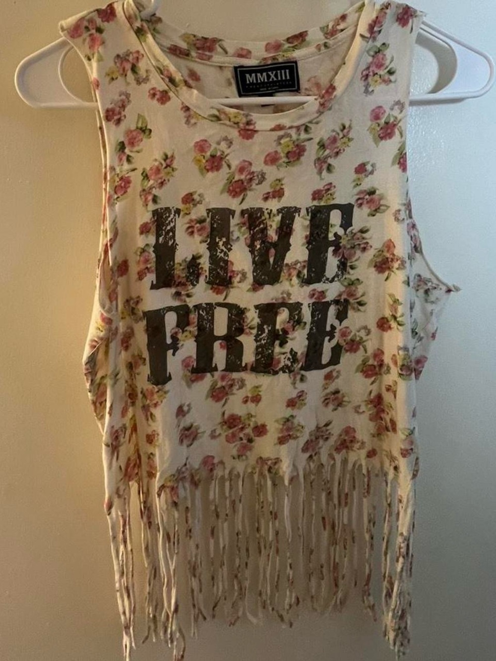Floral Fringe Tank Top - Pink Floral - Picture 2 of 4